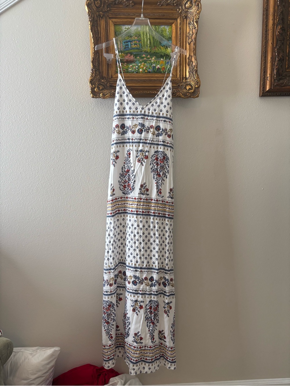 Old Navy White Maxi Dress with Blue and Red Floral Print